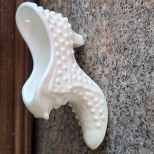 Vintage Fenton Hobnail Milk Glass Cat Head Cinderella Slipper Shoe